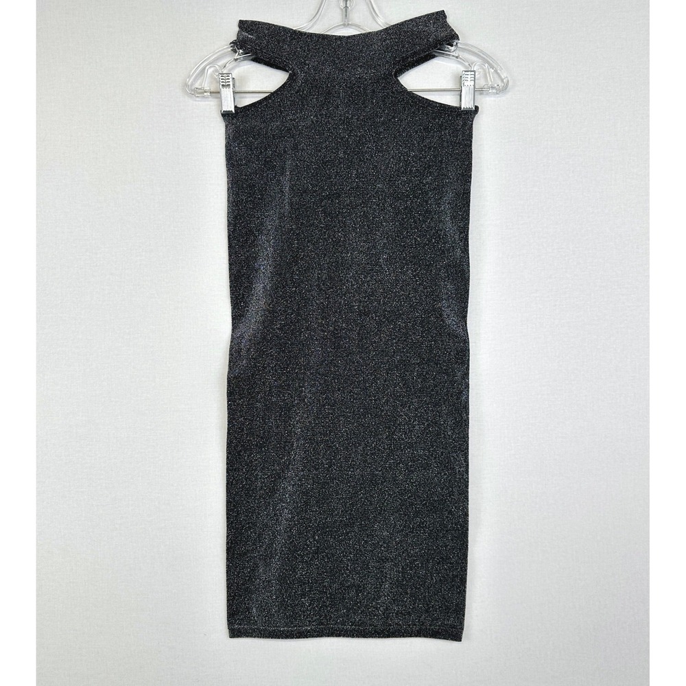ZARA Metallic Bodycon Mini Dress Cutout Party Silver Black‎ Women's XS S